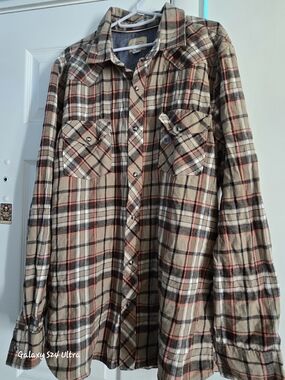 Men's Plaid Button-Up Shirt in Beige, Brown & Red XTL